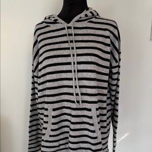 Aqua Black and Gray Striped Hoodie Sweater